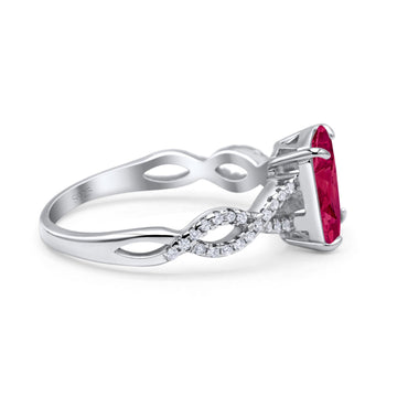 Art Deco Twisted Shank Infinity Emerald Cut Simulated Ruby CZ 925 Sterling Silver